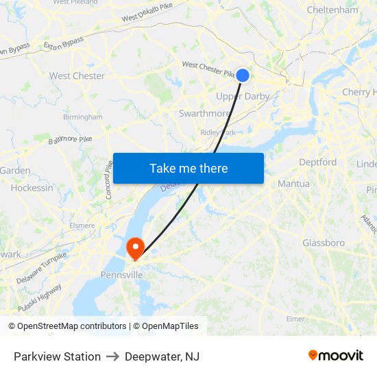 Parkview Station to Deepwater, NJ map