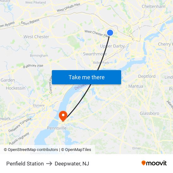 Penfield Station to Deepwater, NJ map