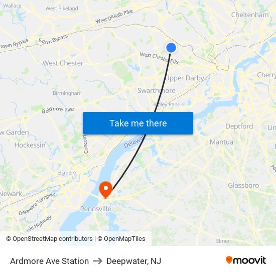 Ardmore Ave Station to Deepwater, NJ map