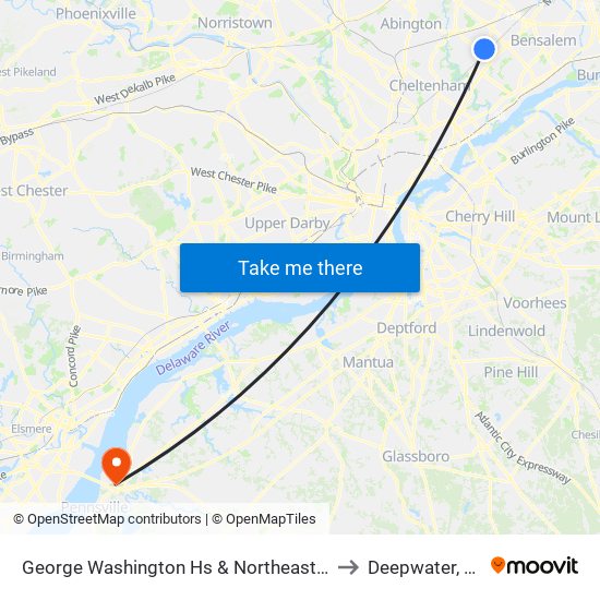 George Washington Hs & Northeast Av to Deepwater, NJ map