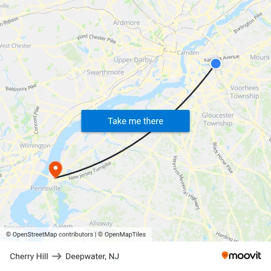 Cherry Hill to Deepwater, NJ map