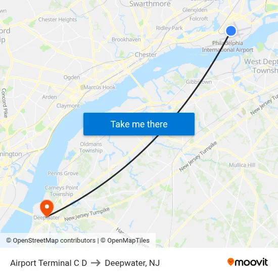 Airport Terminal C D to Deepwater, NJ map