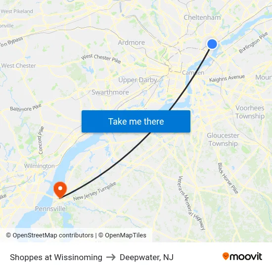 Shoppes at Wissinoming to Deepwater, NJ map