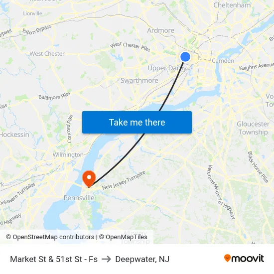 Market St & 51st St - Fs to Deepwater, NJ map