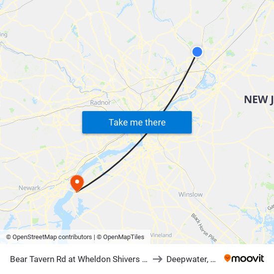 Bear Tavern Rd at Wheldon Shivers Dr to Deepwater, NJ map