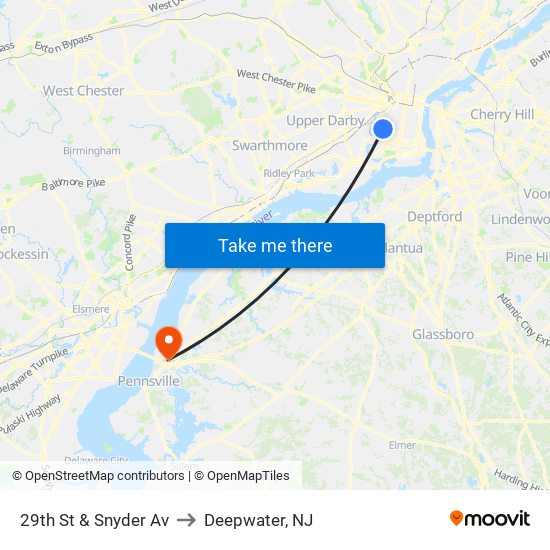 29th St & Snyder Av to Deepwater, NJ map