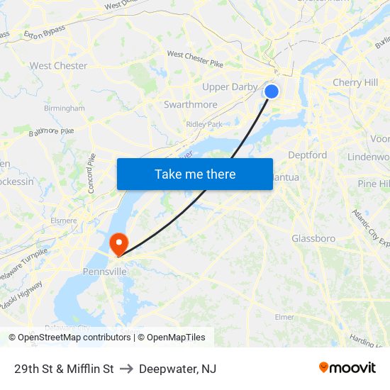 29th St & Mifflin St to Deepwater, NJ map