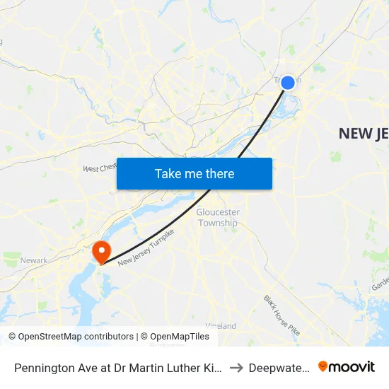 Pennington Ave at Dr Martin Luther King Jr Blvd to Deepwater, NJ map