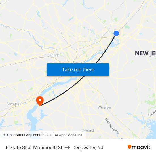 E State St at Monmouth St to Deepwater, NJ map