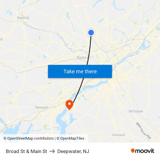 Broad St & Main St to Deepwater, NJ map