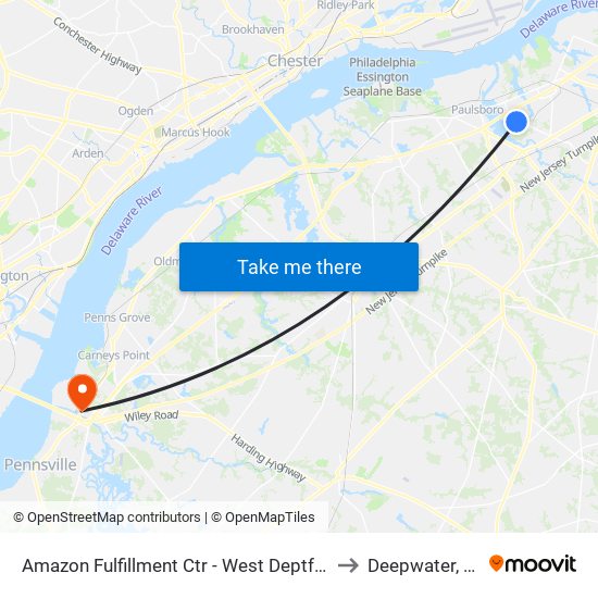Amazon Fulfillment Ctr - West Deptford to Deepwater, NJ map