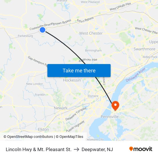 Lincoln Hwy & Mt. Pleasant St. to Deepwater, NJ map