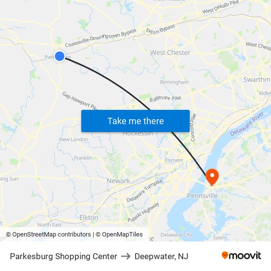 Parkesburg Shopping Center to Deepwater, NJ map