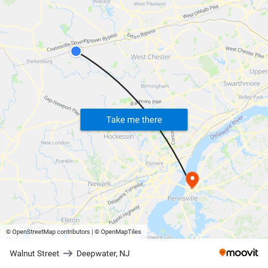 Walnut Street to Deepwater, NJ map