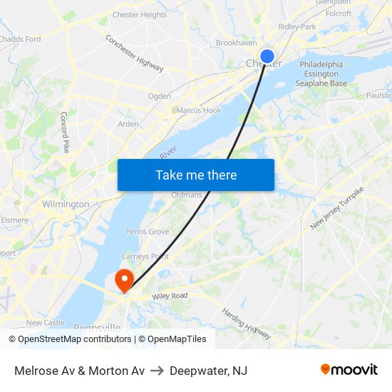 Melrose Av & Morton Av to Deepwater, NJ map