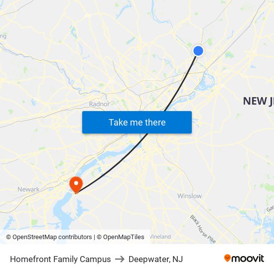 Homefront Family Campus to Deepwater, NJ map