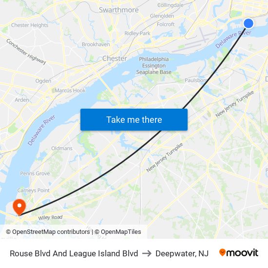 Rouse Blvd And League Island Blvd to Deepwater, NJ map