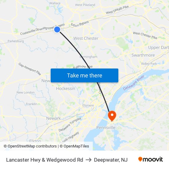 Lancaster Hwy & Wedgewood Rd to Deepwater, NJ map