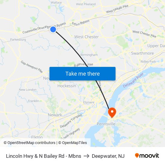 Lincoln Hwy & N Bailey Rd - Mbns to Deepwater, NJ map
