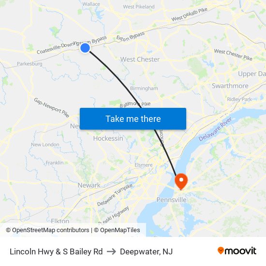 Lincoln Hwy & S Bailey Rd to Deepwater, NJ map