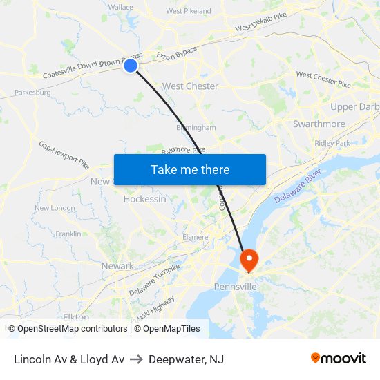 Lincoln Av & Lloyd Av to Deepwater, NJ map
