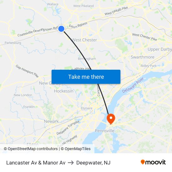 Lancaster Av & Manor Av to Deepwater, NJ map