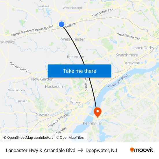 Lancaster Hwy & Arrandale Blvd to Deepwater, NJ map