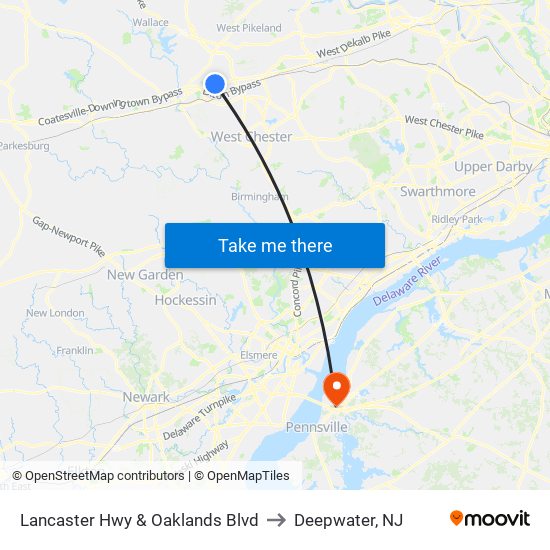 Lancaster Hwy & Oaklands Blvd to Deepwater, NJ map