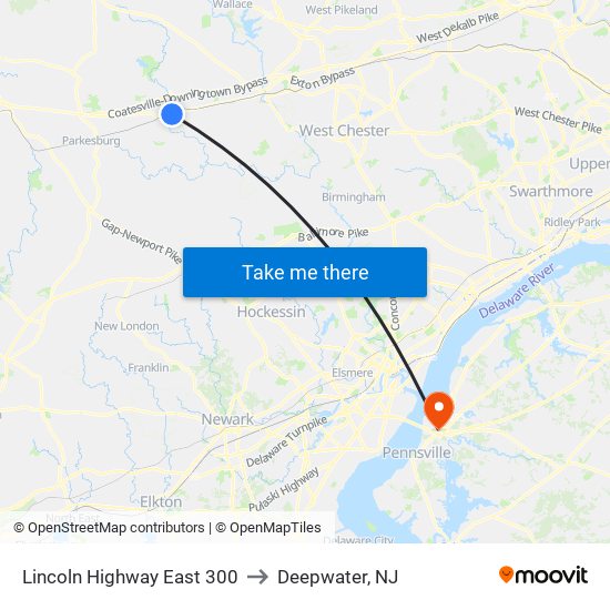 Lincoln Highway East 300 to Deepwater, NJ map
