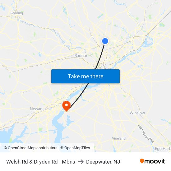 Welsh Rd & Dryden Rd - Mbns to Deepwater, NJ map