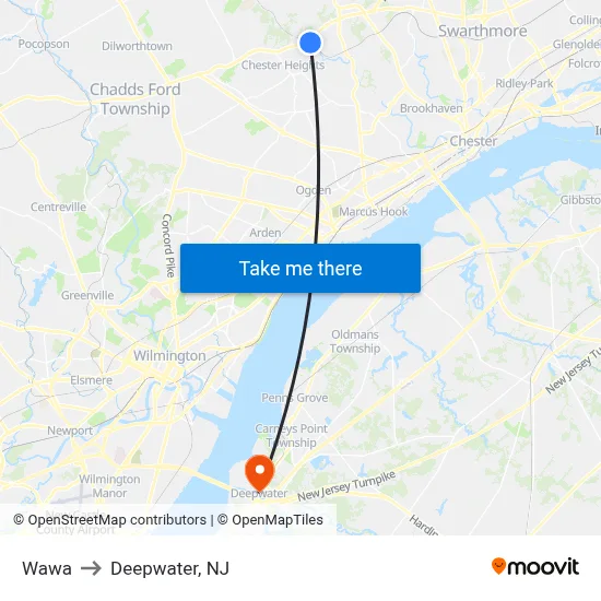 Wawa to Deepwater, NJ map