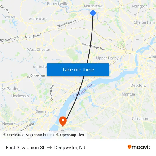 Ford St & Union St to Deepwater, NJ map