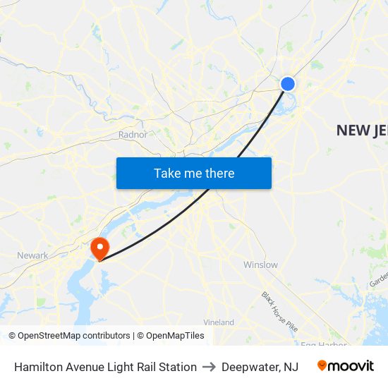 Hamilton Avenue Light Rail Station to Deepwater, NJ map