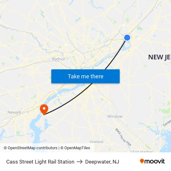 Cass Street Light Rail Station to Deepwater, NJ map