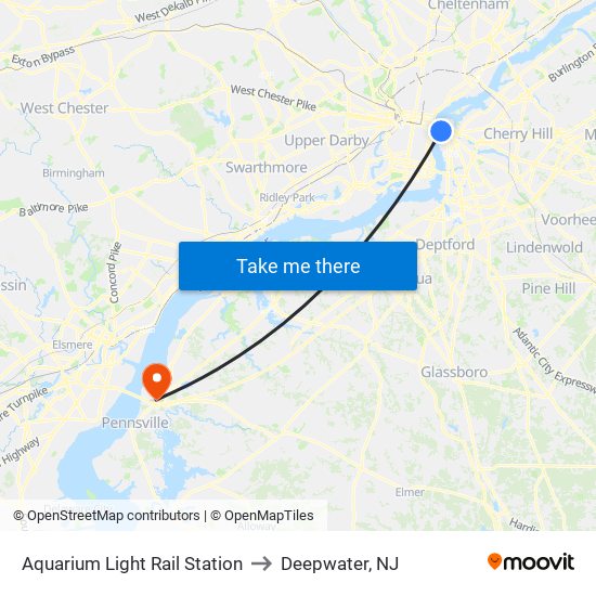 Aquarium Light Rail Station to Deepwater, NJ map