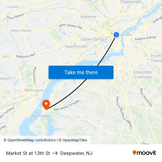 Market St at 13th St to Deepwater, NJ map