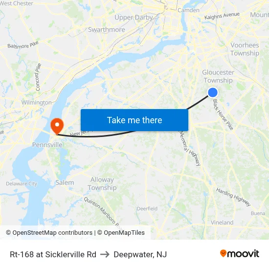 Rt-168 at Sicklerville Rd to Deepwater, NJ map