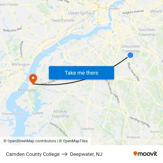 Camden County College to Deepwater, NJ map