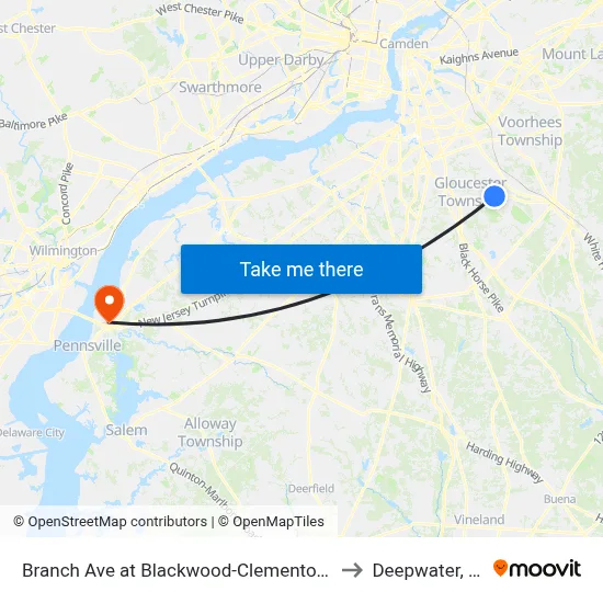 Branch Ave at Blackwood-Clementon Rd to Deepwater, NJ map