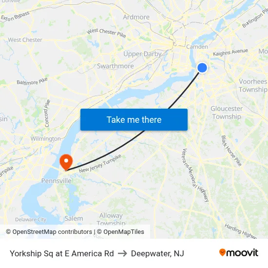 Yorkship Sq at E America Rd to Deepwater, NJ map