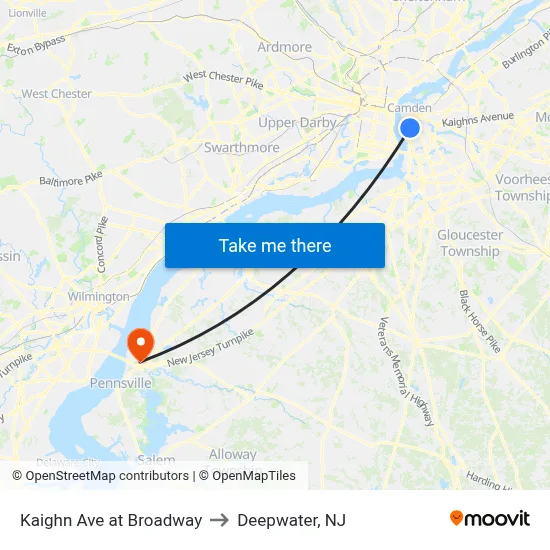 Kaighn Ave at Broadway to Deepwater, NJ map