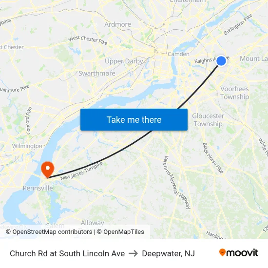 Church Rd at South Lincoln Ave to Deepwater, NJ map