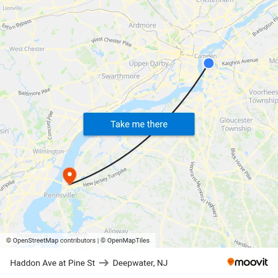 Haddon Ave at Pine St to Deepwater, NJ map