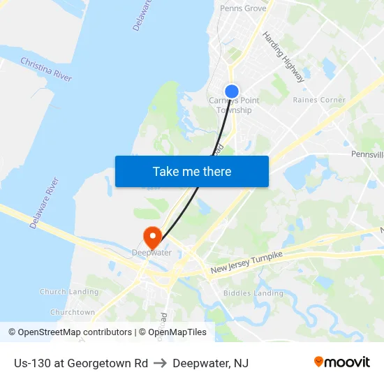 Us-130 at Georgetown Rd to Deepwater, NJ map