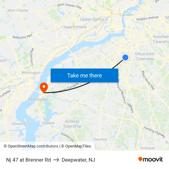 Nj 47 at Brenner Rd to Deepwater, NJ map