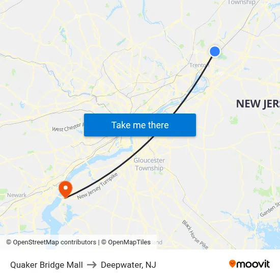 Quaker Bridge Mall to Deepwater, NJ map