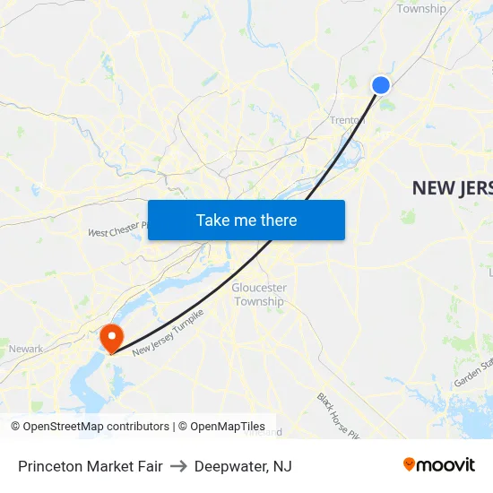 Princeton Market Fair to Deepwater, NJ map