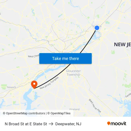 N Broad St at E State St to Deepwater, NJ map