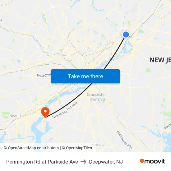 Pennington Rd at Parkside Ave to Deepwater, NJ map