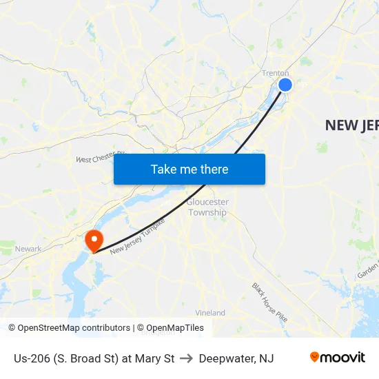 Us-206 (S. Broad St) at Mary St to Deepwater, NJ map